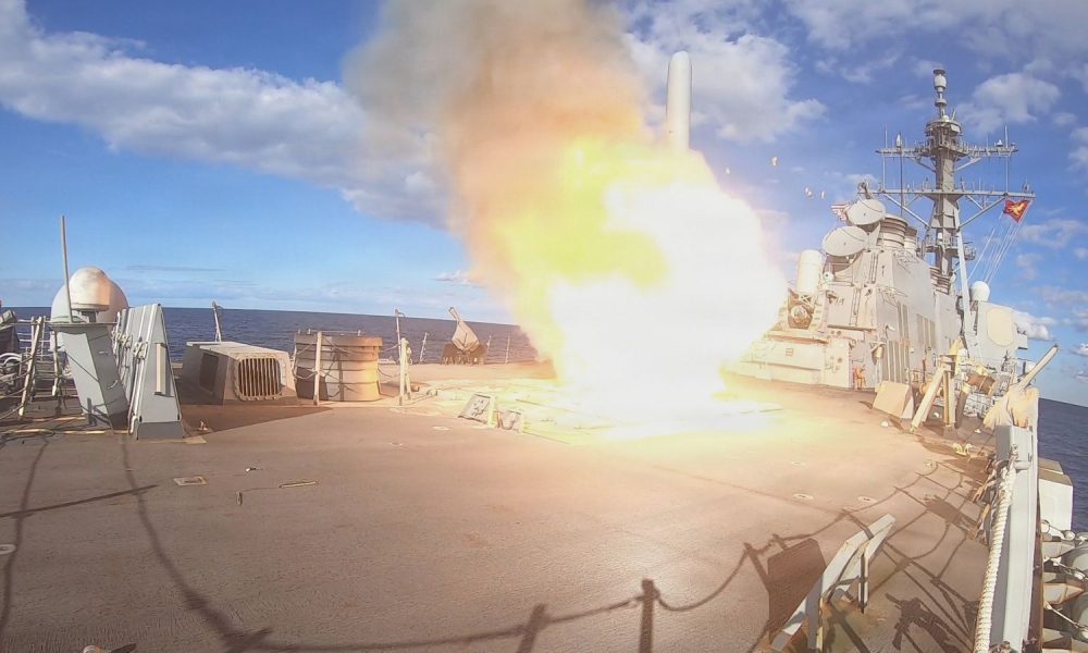 The USS Winston S Churchill fires a Tomahawk missile as part of Operation Epic Fury. Pic: US Navy/AP