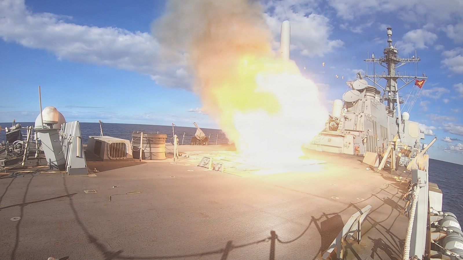 The USS Winston S Churchill fires a Tomahawk missile as part of Operation Epic Fury. Pic: US Navy/AP