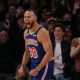 Stephen Curry celebrates after breaking Ray Allenâs all-time three-pointer record at Madison Square Garden on Tuesday