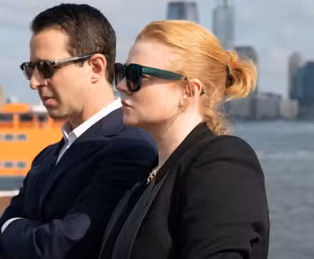 Kendall and Shiv looking pensive in Succession.