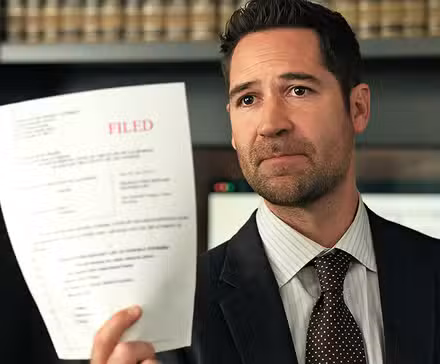 Mickey holding up a piece of paper in court in The Lincoln Lawyer.