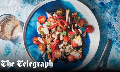 Tuna, roast pepper, tomato and white bean salad