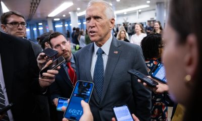 Sen. Tom Tillis (R-N.C.) speaks with reporters at the U.S. Capitol Feb. 26, 2026. (Francis Chung/POLITICO via AP Images)