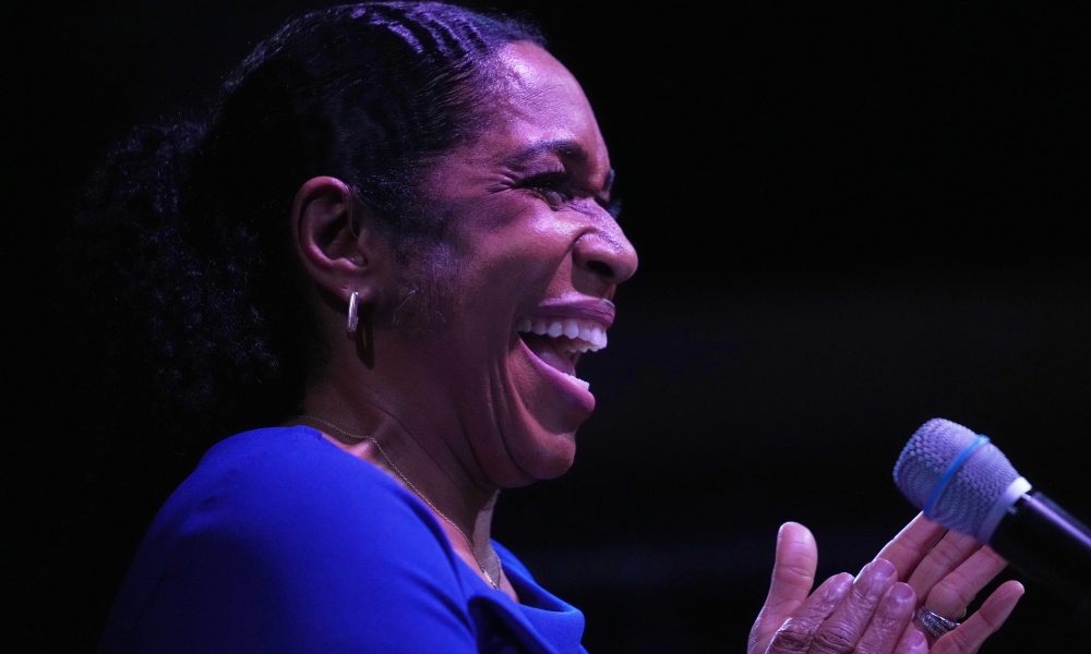 Illinois Lt. Gov. Juliana Stratton, speaks during a primary election night watch party after winning the Democratic primary for U.S. Senate, Tuesday, March 17, 2026, in Chicago. (AP Photo/Erin Hooley)