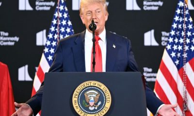 US President Donald Trump unveils the names of the Kennedy Center honorees -- Sylvester Stallone, Michael Crawford, Gloria Gaynor, George Strait and rock band KISS