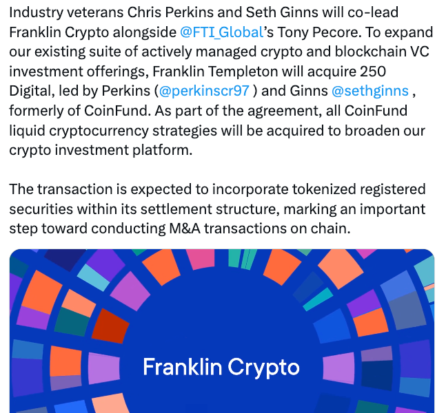 Franklin Templeton Expands Crypto Arm With CoinFund Deal