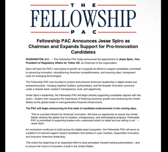 Pro-Crypto PAC to be Headed by Tether Executive ahead of US Midterms
