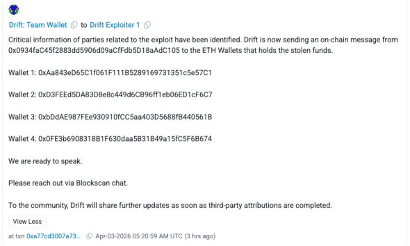 Drift Seeks Contact With The Hacker After $280M Exploit