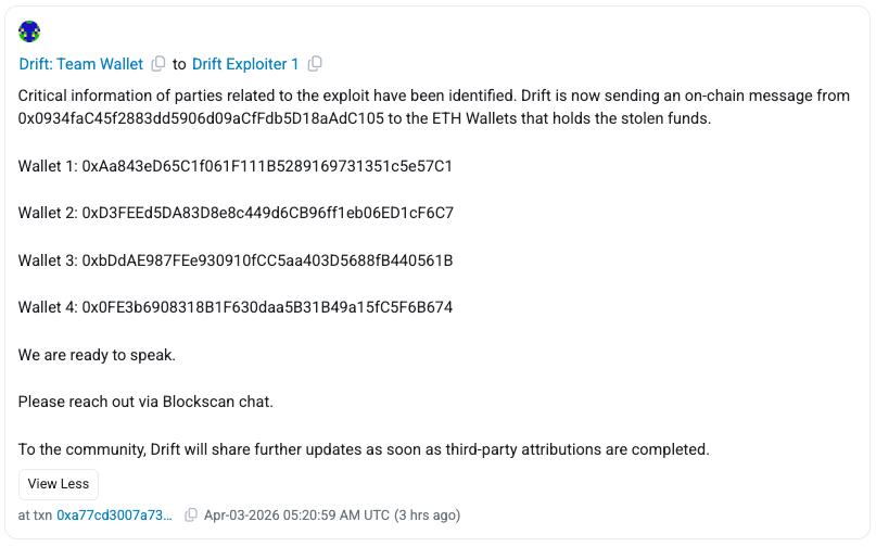 Drift Seeks Contact With The Hacker After $280M Exploit