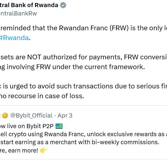 Rwanda Warns Against Bybit FRW to Crypto Offering