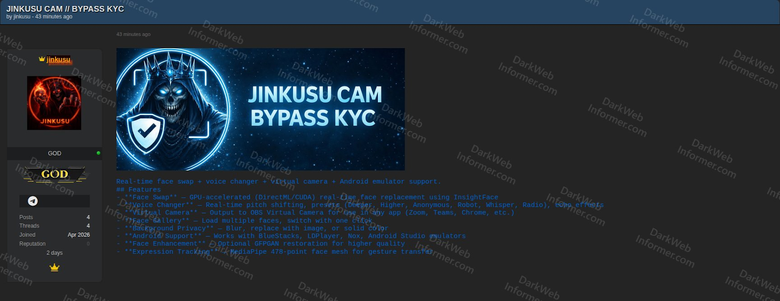 New AI Cybercrime Tool Targets Crypto, Bank KYC Systems via Deepfakes