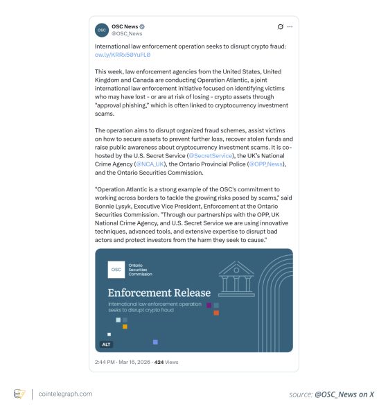 Operation Atlantic Targets Crypto Scam Networks With Real-Time Tracking