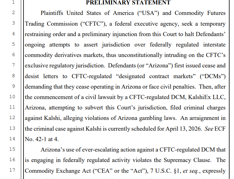DOJ and CFTC Seek Halt to Arizona Action Against Kalshi