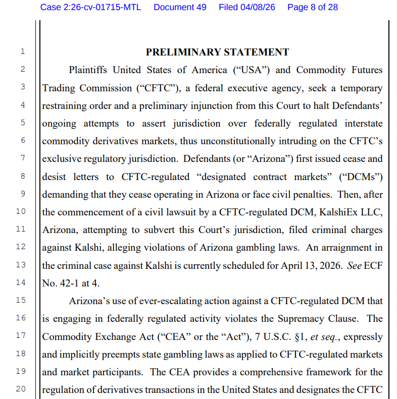 DOJ and CFTC Seek Halt to Arizona Action Against Kalshi