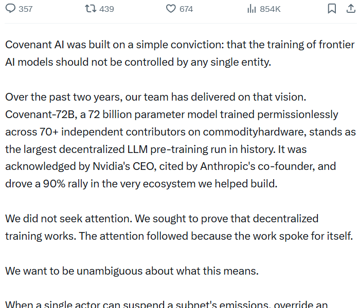 Covenant AI Leaves Bittensor Amid Decentralization Concerns, TAO Drops 18%