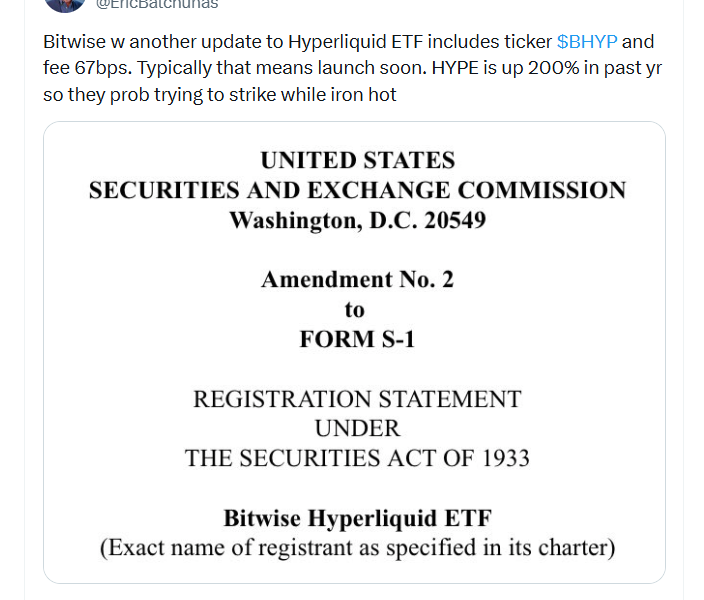 Bitwise Added Ticker $BHYP and a 0.67% Management Fee In Its Latest Filing