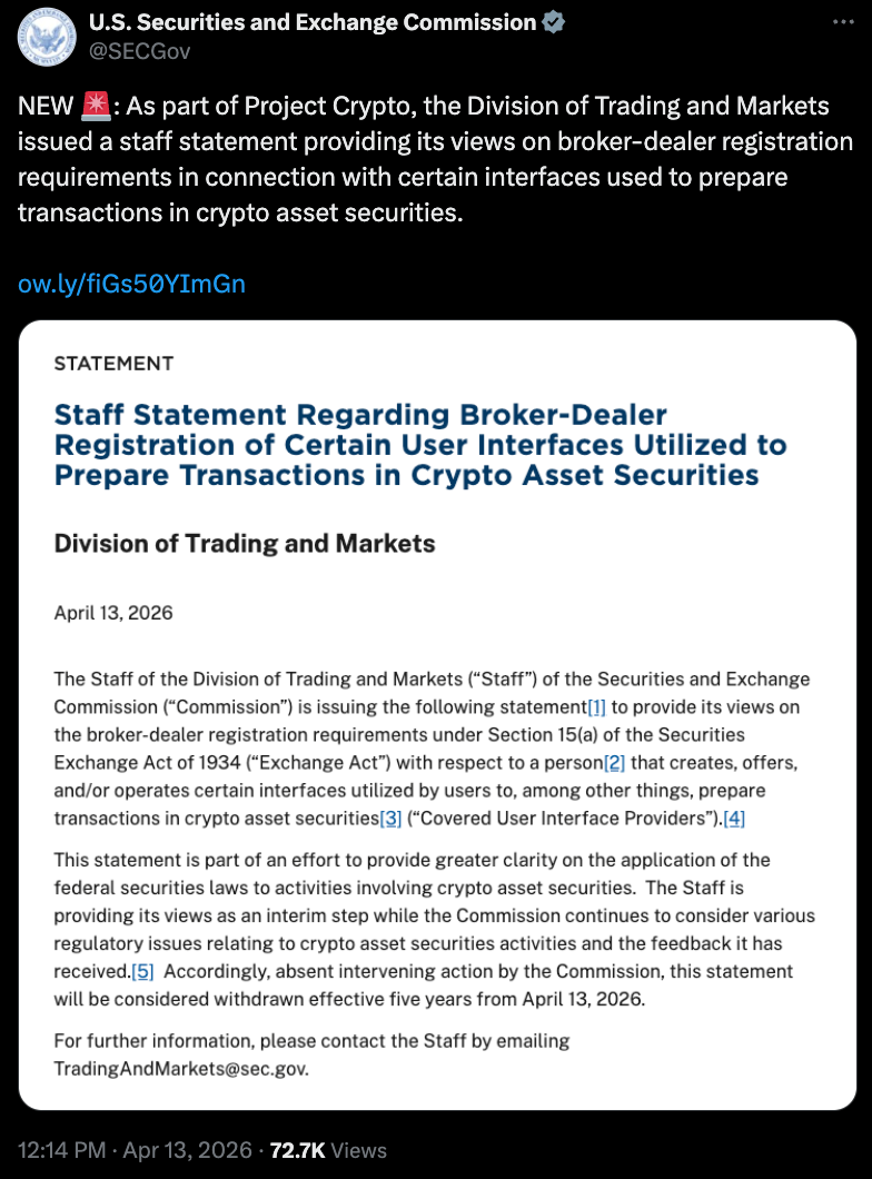 SEC Proposes Certain Crypto Interfaces Don’t Need to Register as Brokers