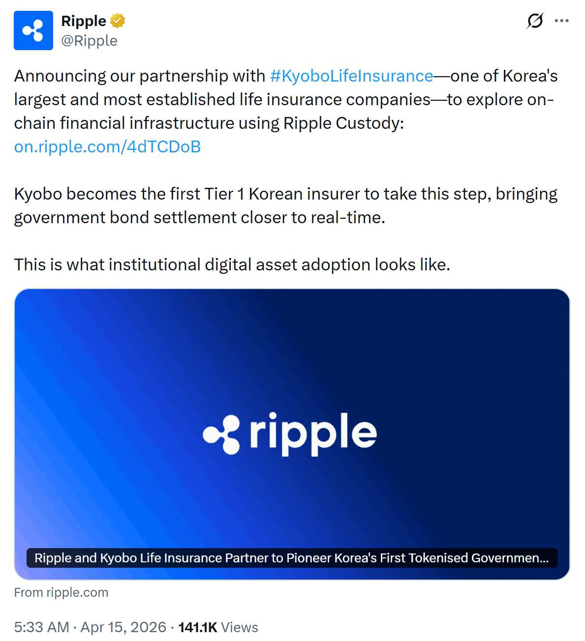Ripple Teams with Korean Insurer for Blockchain-Based Bond Settlement