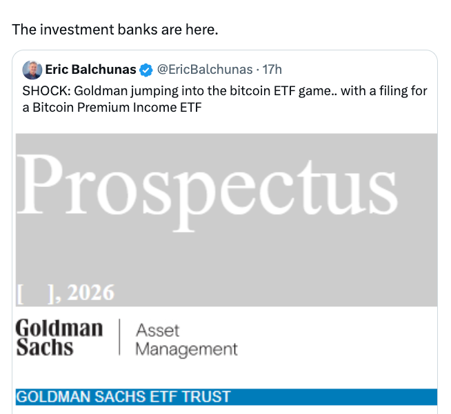 Spot Bitcoin ETFs Gain $411M as Goldman Files ETF Plan