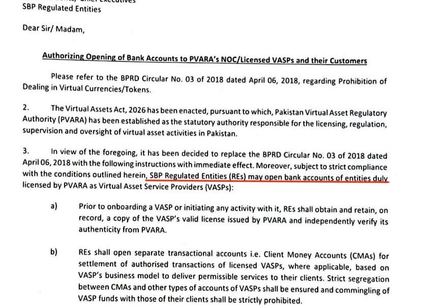 Pakistan Allows Banks to Serve Licensed Crypto Firms Under New Law