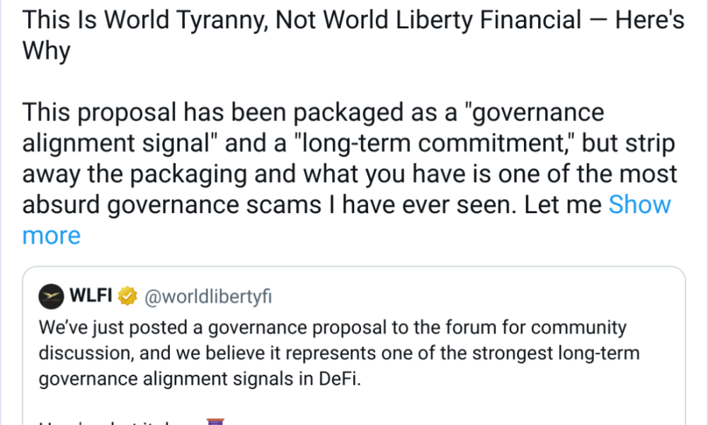 World Liberty Faces Backlash Over Token Unlock Plan