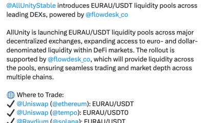 AllUnity Expands EURAU Stablecoin Into Uniswap DeFi Liquidity Pools