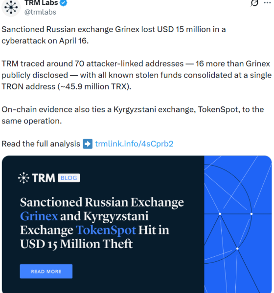Sanctioned Crypto Exchange Grinex Pauses Operations After $14 Million Hack