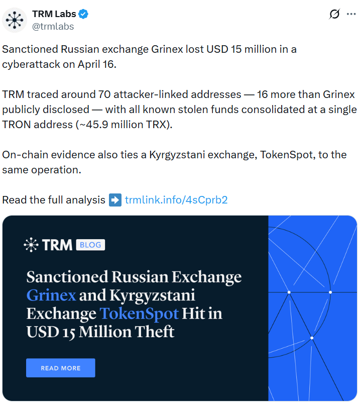 Sanctioned Crypto Exchange Grinex Pauses Operations After $14 Million Hack