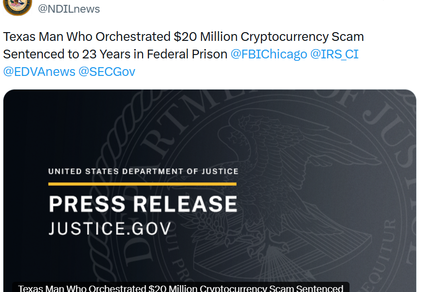 Key Figure Behind $20 Million Meta-1 Coin Fraud Receives 23 Years