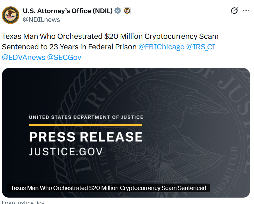 Key Figure Behind $20 Million Meta-1 Coin Fraud Receives 23 Years