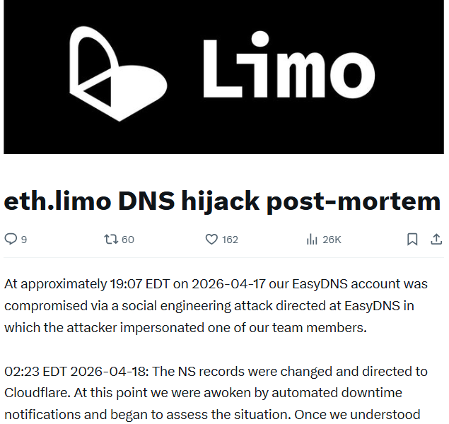 Friday’s eth.limo Hijack Caused by Social Engineering on EasyDNS