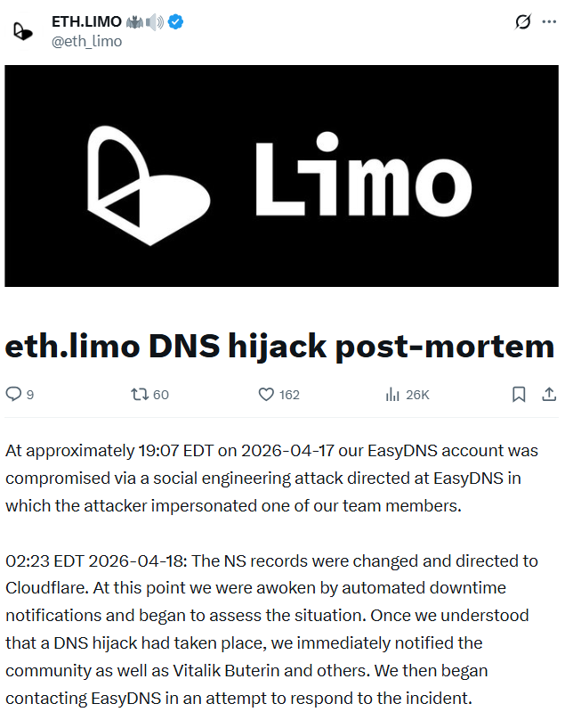 Friday’s eth.limo Hijack Caused by Social Engineering on EasyDNS