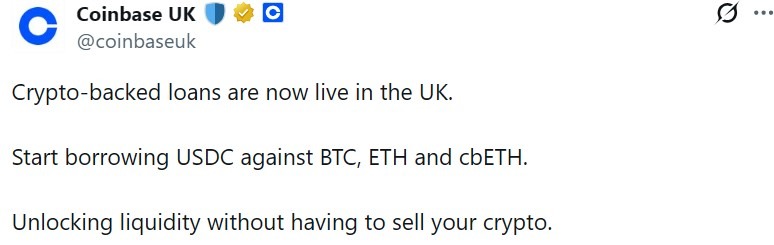 Coinbase Expands Crypto-Backed USDC Loans to UK Users
