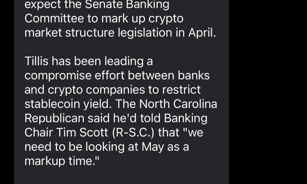 US Senator Urges CLARITY Act Senate Markup Moved to May: Report