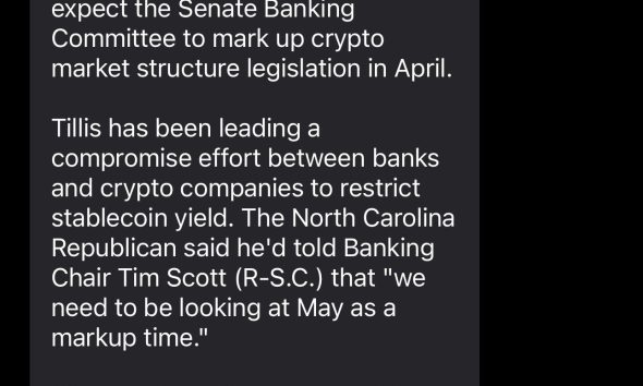 US Senator Urges CLARITY Act Senate Markup Moved to May: Report