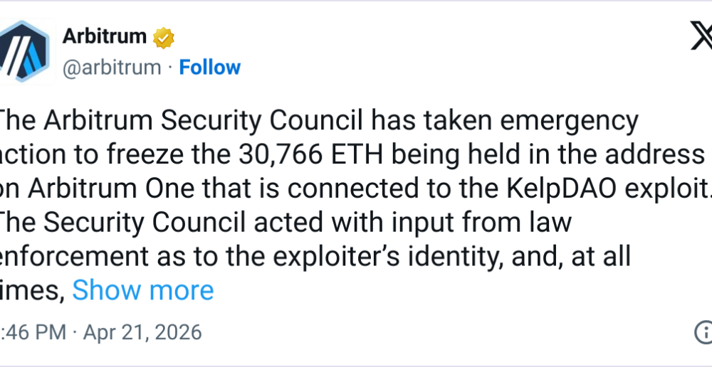 Arbitrum Freezes 30K ETH Tied to Kelp Hack