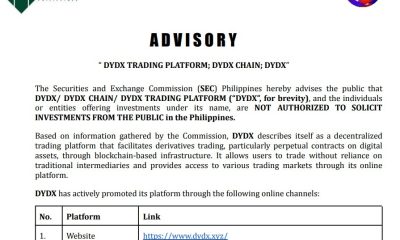 Philippine SEC Warns Against dYdX, Crypto Platforms