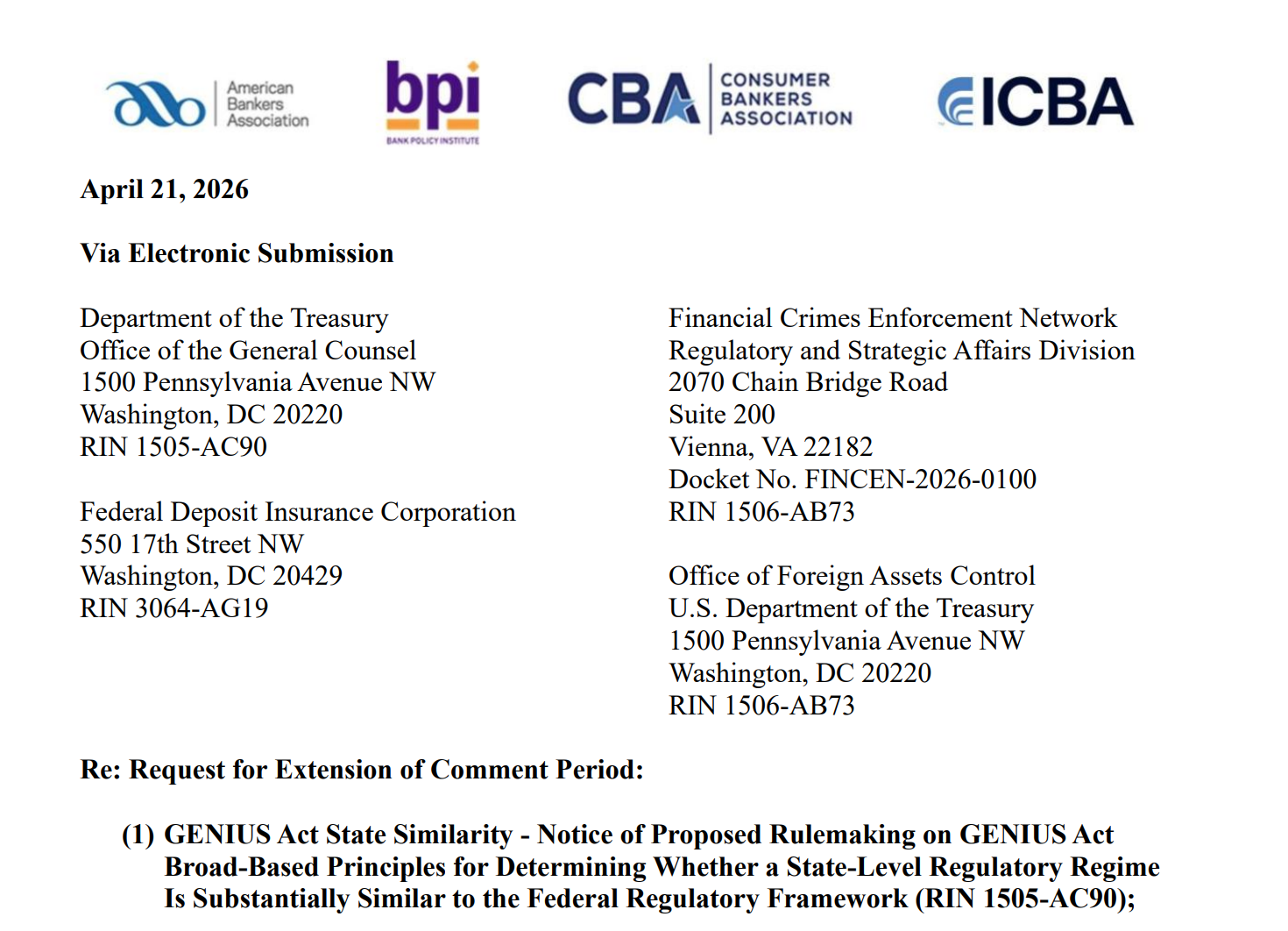 Banking Group Asks for More Time to Comment on US Stablecoin Bill