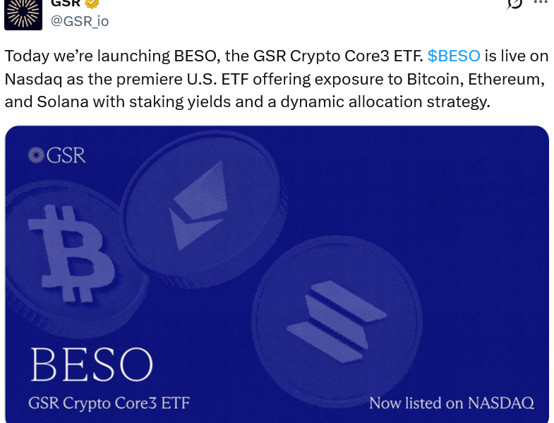 Crypto Market Maker GSR Launches Multi-Asset Crypto ETF