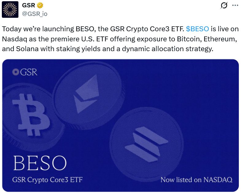 Crypto Market Maker GSR Launches Multi-Asset Crypto ETF