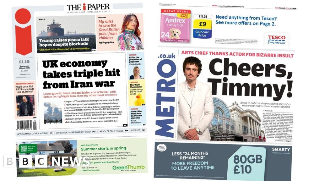 'UK economy takes triple hit' and 'Cheers, Timmy!'