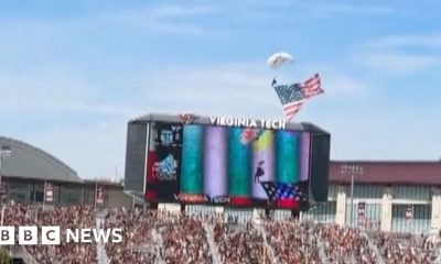 Skydiver crashes into jumbotron at US football game