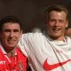 Martin Keown (left) and Alex Manninger celebrate together at Wembley after Arsenal's FA Cup final win over Newcastle in 1998