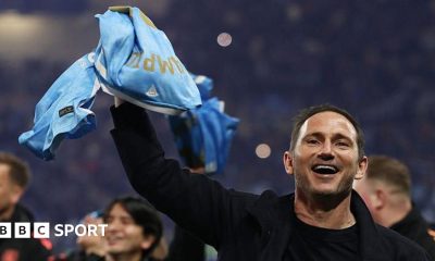 Frank Lampard kisses the Championship trophy after the match between Coventry City and Wrexham in April 2026.