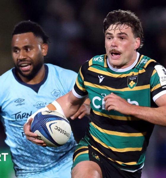 George Furbank runs with the ball in hand for Northampton against Castres