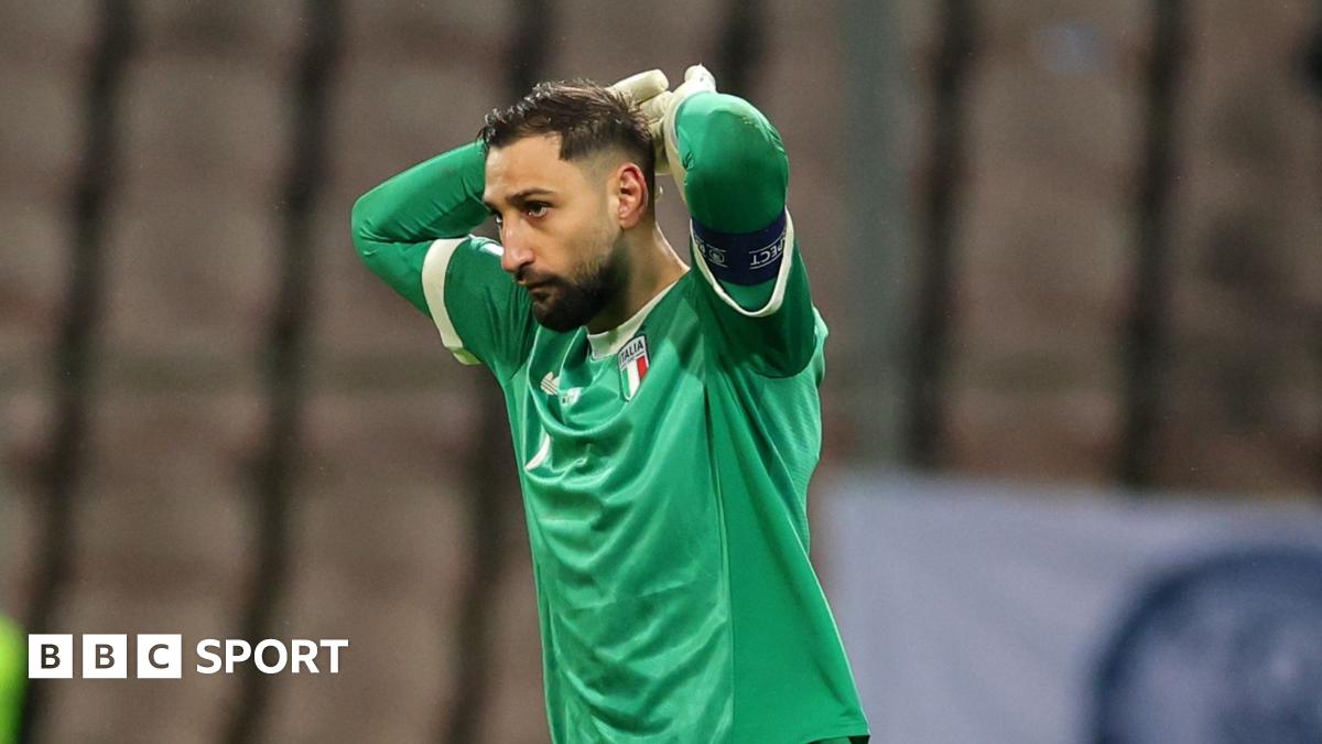 Gianluigi Donnarumma reacts with disappointment after Italy fail to make the 2026 World Cup
