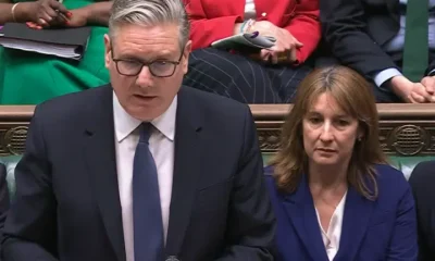 Keir Starmer stands to speak at PMQs on 22 April 2026