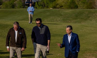 Jackson arrived by private helicopter at the Chimney Oaks Golf Club in Homer for a campaign event on April 8.