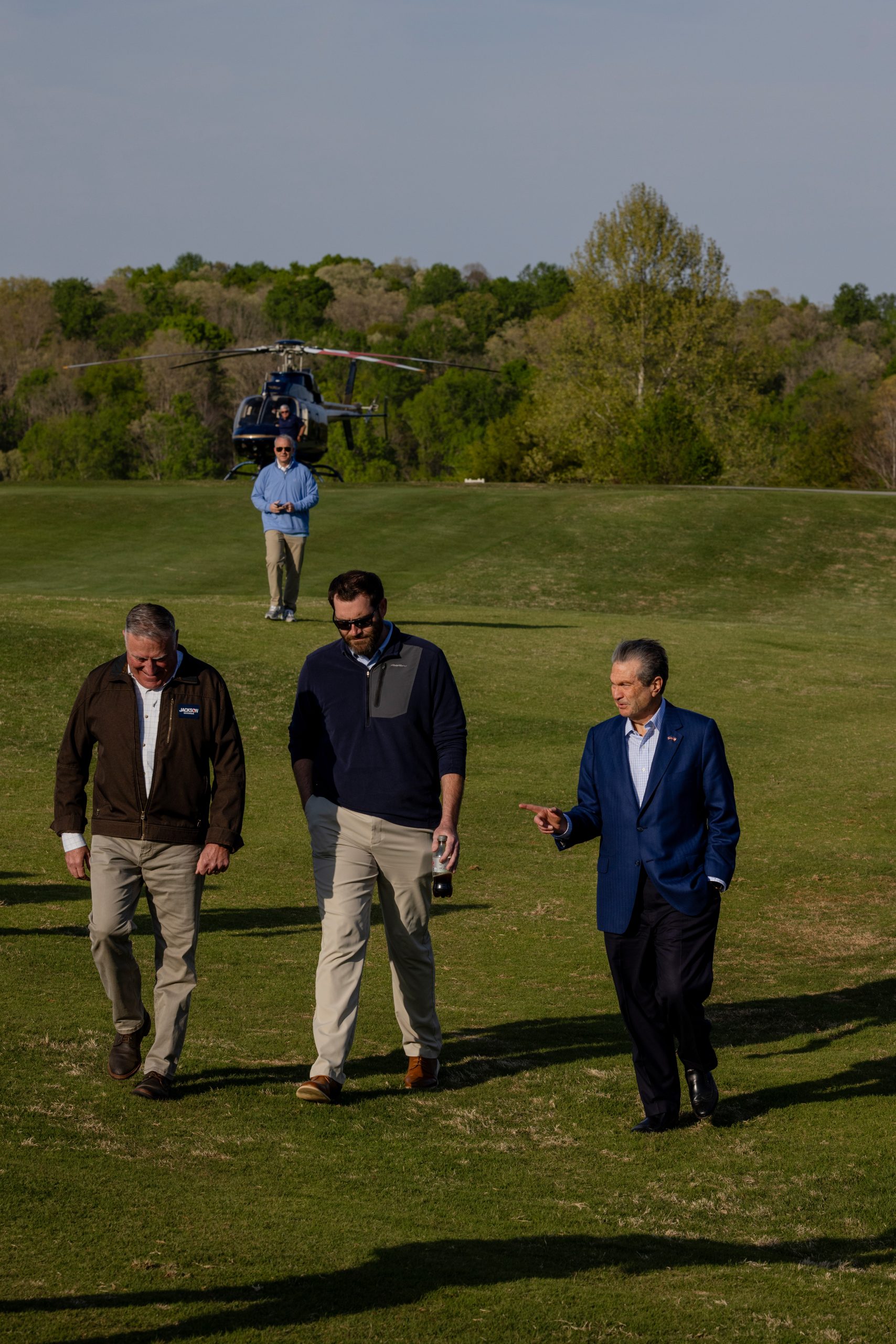 Jackson arrived by private helicopter at the Chimney Oaks Golf Club in Homer for a campaign event on April 8.