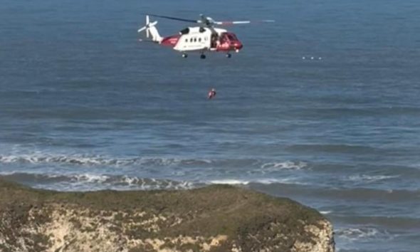 Lifeboat, coastguard, helicopter rescue at Flamborough Head